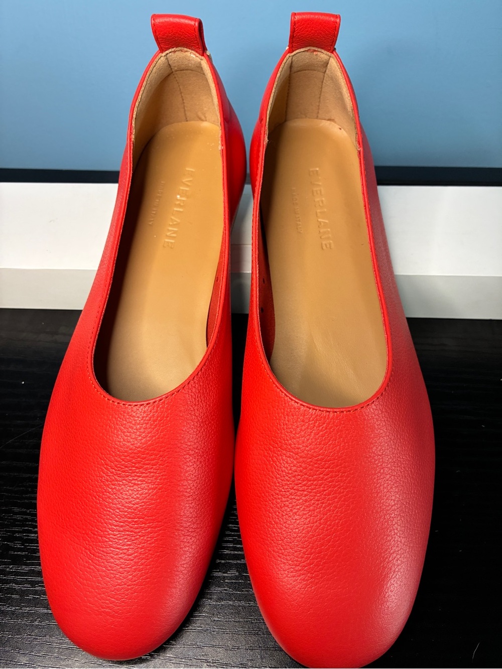 Everlane Bright Coral Red Leather Ballet Flats
